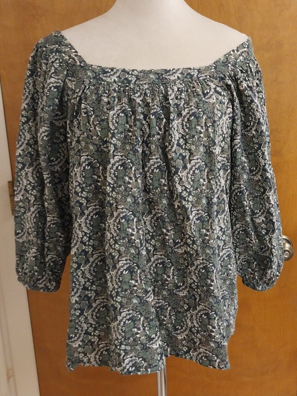 CHAPS FLORAL PRINT PEASANT TOP BLOUSE SIZE L